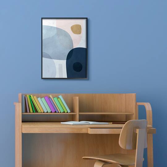Stupell Industries Mod Shapes Slate Blue Navy and Peach Overlapping Abstract Black Framed Wall Art